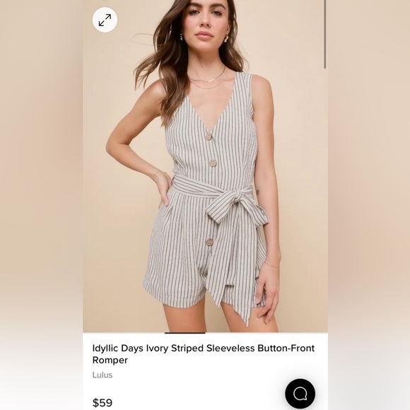 Lulu’s Idyllic Days Ivory Striped Sleeveless Button-Front Romper SZ - Picture 7 of 7